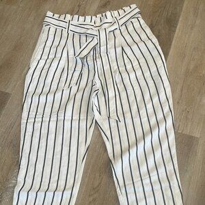 Dex White Black Striped Linen Viscose Blend High Waist Pants